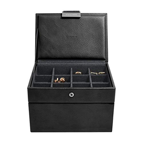 Preisvergleich Produktbild Stackers Herren-Uhrenbox mit Manschettenknöpfen, 2 Stück Minimalistisch Schwarz