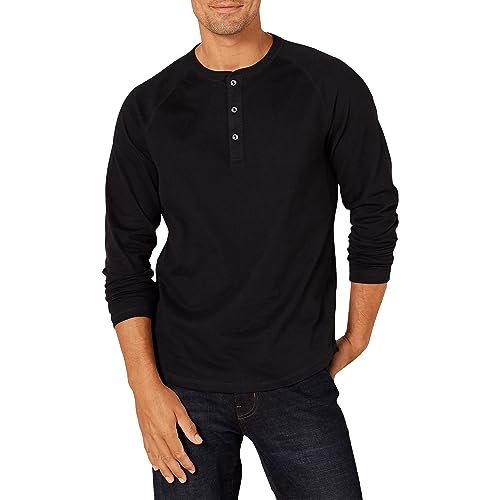 Amazon Essentials Men's SlimFit LongSleeve Henley Shirt, Black, Large