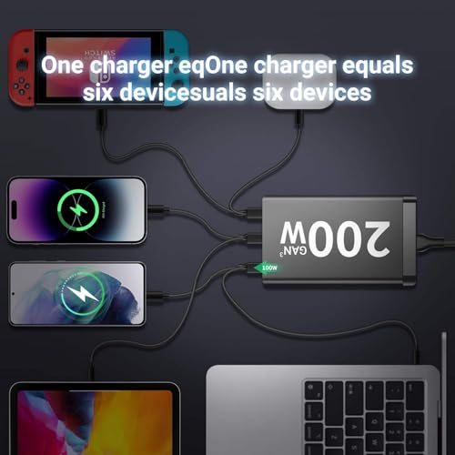 Image of CUBONIC 200W GaN Charging Station, 6-Port Desktop Charger with 3 USB-C & 3 USB-A Ports, Multi Device Charging Hub for Laptops, Smartphones, Tablets, Wearables & USB Powered Electronics