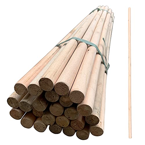 Wooden Broom Handles – Pack of 25 Multipurpose Broom Handle, Mop Handle, Broomstick Pole, Plant Support Sticks for Garden 15/16 23-24mm Diameter 120cm Long Wooden Handle