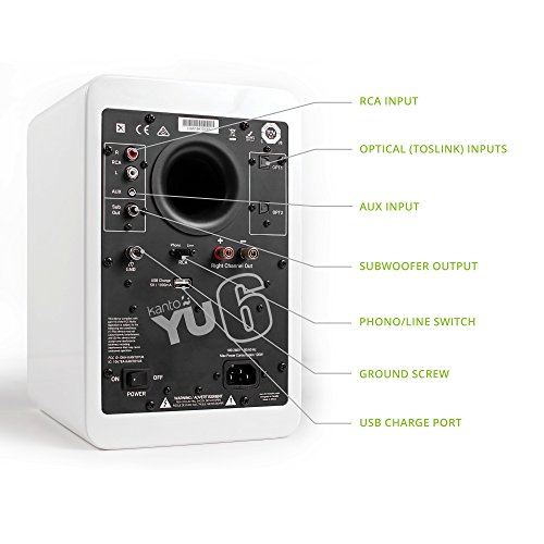 Image of Kanto YU6GW Powered Bookshelf Speakers with Bluetooth and Phono Preamp | Pair | Gloss White