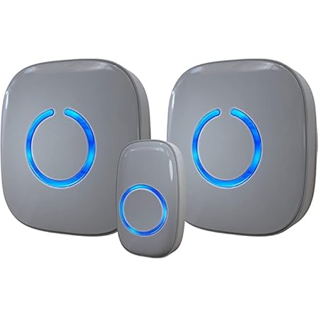 SadoTech Wireless Doorbells for Home, Apartments, Businesses, Classrooms, etc. - 2 Door Bell Ringer & 1 Plug-In Chime Receiver, Battery Operated, Easy-to-Use, Wireless Doorbell w/LED Flash, Gray