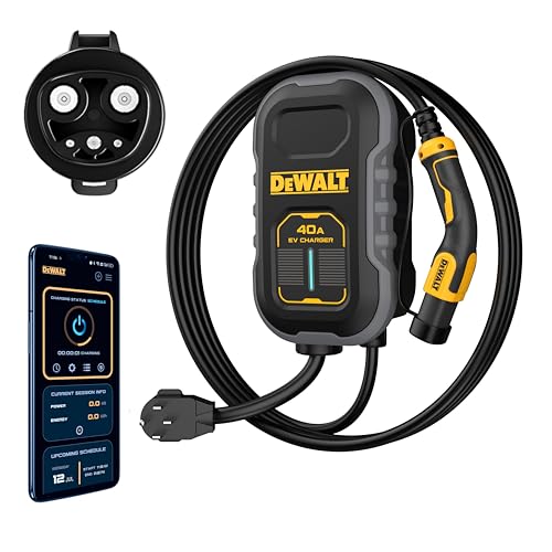 DEWALT Level 2 Compact EV Charger Prewired NACS Charging Station for Tesla EVs, Up to 40 Amps 240V with App Control Bluetooth & Wi-Fi, CSA Certified Indoor/Outdoor NEMA 14-50 Plug with 20 ft. Cable