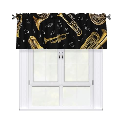 Poadnly Impresión clásica de Instrumentos Musicales,Cenefas para Cortinas de Ventana, Cenefa para Cortina de Sala de Estar de 54 x 18 Pulgadas