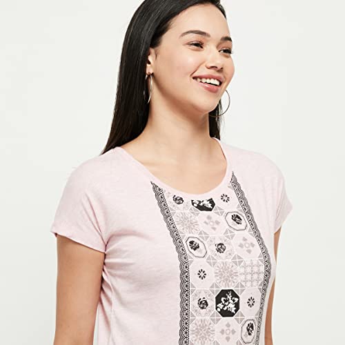 Image of Max Women's Cotton Printed Round Neck Regular Fit T-Shirt
