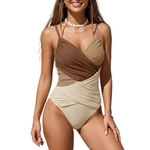 B2prity Women's One Piece Swimsuit Tummy Control Criss Cross Slimming Bathing Suit Full Co...