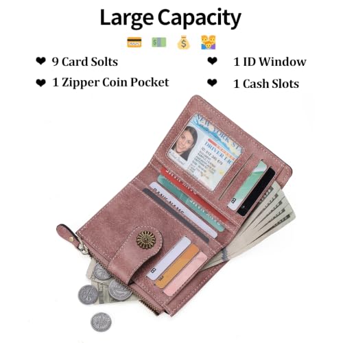 Image of Small Wallet for Women Bifold Credit Card Holder RFID Blocking with Zipper Pocket