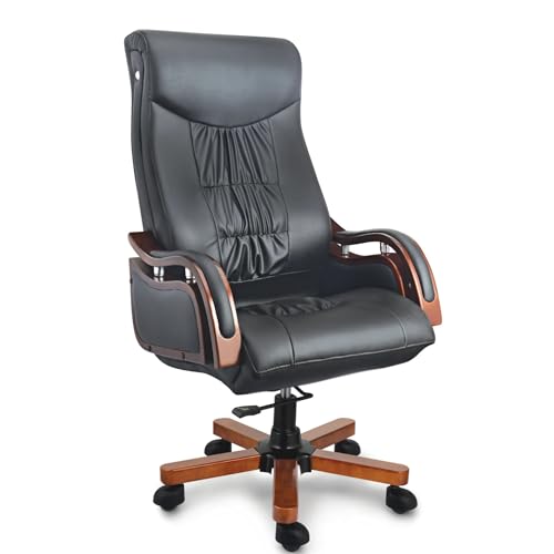 Image of Lakdi The Furniture Co Premium Leatherette Office Chair, High Back Ergonomic Home Office Executive Chair with Cushion Seat & Heavy Duty Wooden Handle and Base Presidential Revolving Chair (Brown)