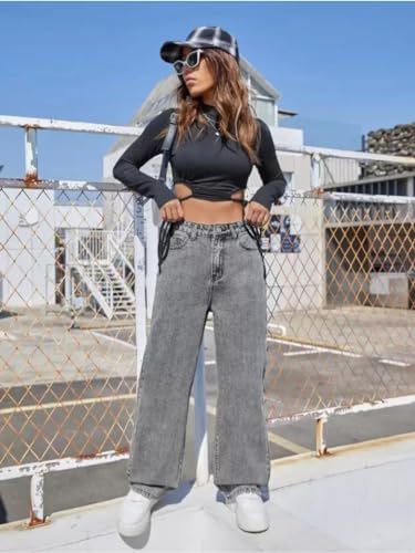 Image of Glossia Denim Baggy Jeans for Women | Stretchable High Waist Straight Fit Jeans for Women | High Rise Stretch Denim | Loose Fit Plus Size Denim (Sizes - 24 to 44) WJ11-1205-$