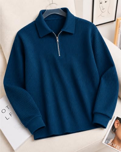 Image of AUSK Men's Cotton Blend Rib Knit Textured Full Sleeve Polo T-Shirt | Regular Fit Zip Polo Neck Smart Casual T Shirt for Men | Stylish Fashion & Casual Wear Tshirt for Men