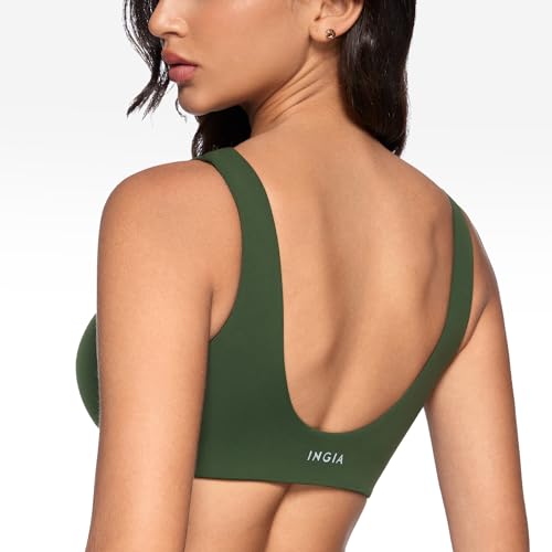 Image of INGIA Womens U-Neck Sports Bra Padded U Back Medium Impact Fitness Yoga Bar Workout Crop Top with Built in Bra