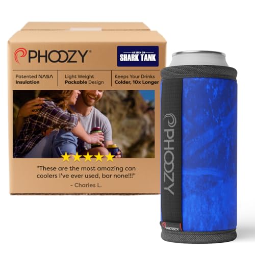 Image of PHOOZY Insulated Can Cooler for Slim 12 oz Cans - Patented Drink Sleeve with NASA-Inspired Technology - Keeps Beer, Soda & Sparkling Water Cold Longer - Lightweight Outdoor Can Holder - Blue