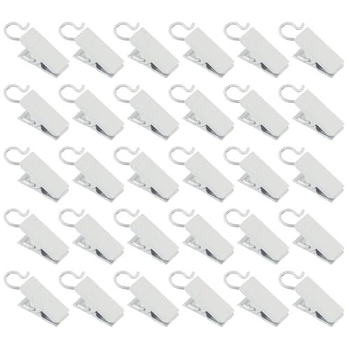 30 Pieces Curtain Clips, Curtain Clips with Hooks, Heavy-Duty Hook Clip Set forCurtain, Metal Curtains Hangers Clip, Home Decorations, Bathroom, Shower Curtains, Photo Decors(White)