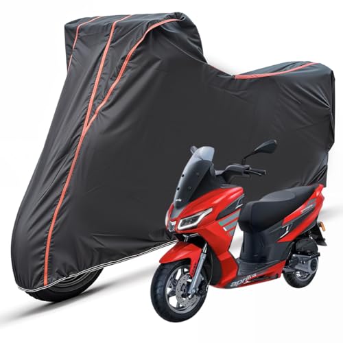 Image of Two Wheelers Bike Body Cover Compatible for Aprilia SXR 125, UV Resistant, Dustproof, Triple Stitched, Elastic Bottom, Red Piping Motorcycle Cover (Black, Pack of 1)