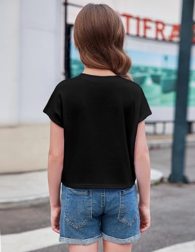 Image of Arshiner Girls Shirt Crop Tops Short Sleeve Summer Drop Shoulder Batwing Sleeve Crewneck Loose T Shirt Tee