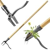 WORKPRO Weed Puller Tool with 44” Bamboo Handle, Heavy-Duty 4-Claw Cast Iron Head, Stand-Up Weeder with Foot Pedal for Dandelions, Thistles, Crabgrass, Easy Root Removal Without Bending or Kneeling