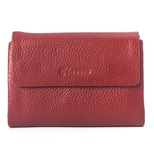 Bifold Wallet for Women Genuine Leather, [Large Capacity] [Magnetic Closure] Female Ladies Wallet Card Holder with ID Window, Zipper Coin Pockets (Burgundy)