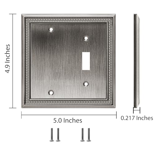 Image of Henne Bery Sunken Pearls Heavy Duty Decorative Wall Plate Switch Plate Outlet Cover (Blank /Toggle, Heirloom Silver)