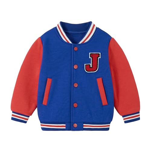 Image of Volunboy Kids Baseball Jacket Varsity Letterman Coat Fall Winter Fleece Bomber Vintage Outerwear