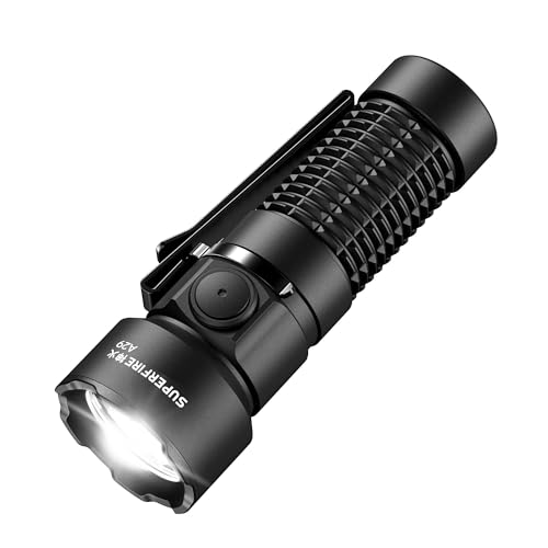 SuperFire 500000 Lumen LED Torch Rechargeable, Tactical Light with 5 Modes & USB-C Fast Charging, IP44 Water Resistant, Compact Pocket-Sized Design for Fishing, Hiking, Cycling and Security Work