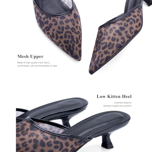 Women Kitten Heels Mules Mesh Pointed Toe Low Heel Pumps Closed Toe Slingback Dress Shoes2