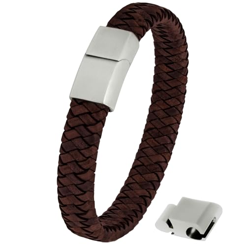 Simaru Lederarmband Made in Germany für Frauen & Männer | Echtleder-Armband mit Edelstahl Verschluss | Schönes Geschenk für deine Liebsten (Braun, XL - Handgelenkumfang von 18-19cm)