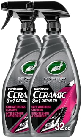 Turtle Wax Hybrid Solutions Ceramic 3-in-1 Car Detailer, Waterless Car Wash, Long-lasting HydrophobicWax Protection and High Gloss Shine, Safe For All Exterior Surfaces, 32 oz (Pack of 2)