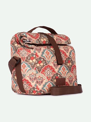 Image of ZOUK Mughal Art Multicolor Motif Printed Multicolor Insulated Roll up Lunch Bag,Cotton,7 Litres,Cotton