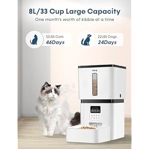 Automatic Dog Feeder Easy Setup – 8L/33 Cups Large Capacity Dog Food Dispenser Battery Operated with 180-Day Life – Timed Cat Feeder Record 20s Voice Desiccant Bag for Cats and Small Medium Dogs Yakry