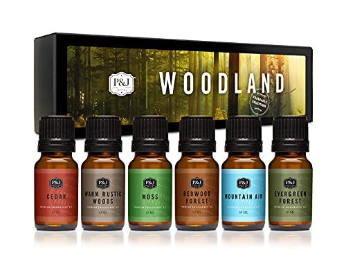 P&J Trading - Woodland Set of Scented Oils - Cedar, Warm Rustic Woods, Moss, Redwood Forest, Mountain Air, Evergreen Forest Fragrance Oils for Candle Making, Soap Making, Diffuser Oils
