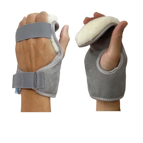 BIVIKEY Sheepskin Palm Protector Left Hand Glove Comfortable Palm Pad |Soft Adjustable Pad |for Preventing Finger Contractures Palm Skin Damage Protection Gray 1 Piece