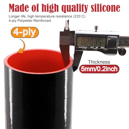 Image of ID 3-1 /2 Inch Straight Coupler Silicone Hose 4 Ply 12 Inch Length as Turbocharger Tube Air Intake Pipe with 4 Stainless Steel T Clamps