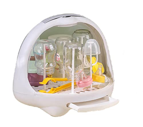 哺乳瓶ラック 哺乳瓶乾燥ラック 哺乳瓶ホルダー 乾燥ラック 哺乳びんケース 収納ボックス 水切り 大容量防塵 手で触らず ほこり防止 カバー付き 排水ラック付き カゴごと乾燥 ス ハンドル付き 抗菌 清潔 取り外し 持ち運び便利 (ホワイト)