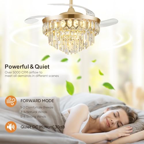 Image of FIDGRA 48'' Fandelier Ceiling Fan with Light, Chandelier Fan, Gold