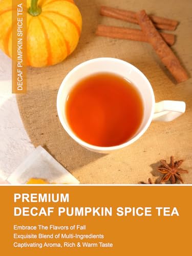 Image of TeeLux Decaf Pumpkin Spice Black Tea, Mellow Decaffeinated Black Tea with Cinnamon, Cloves, Ginger & Creamy Pumpkin Flavor, Warm & Aromatic, 100 Count