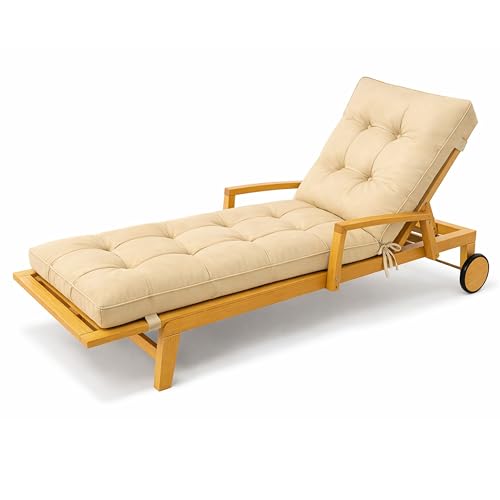 POKAR Cojín Tumbona Exterior 200x60x13 cm | Colchoneta para Tumbona de Jardín Impermeable y Repelente al Agua | Acolchado y Espesor 13 cm | Ideal para Terraza y Piscina | Made in EU | OEKO TEX | Beige