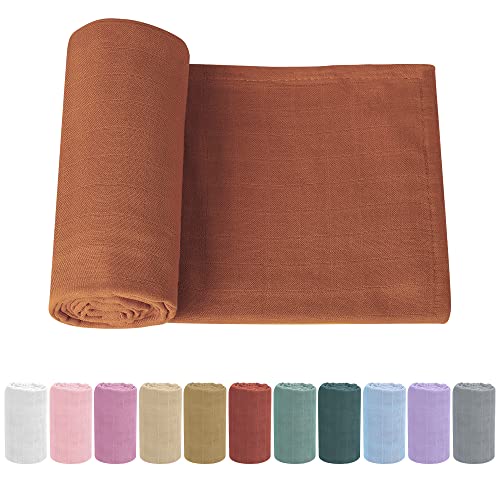 Image of Newborn Baby Swaddle Blanket Unisex Swaddle Wrap Soft Silky Muslin Swaddle Blankets Neutral Receiving Blanket for Newborn Boys and Girls Large 47 x 47 inches(120x120cm) (Claybank)