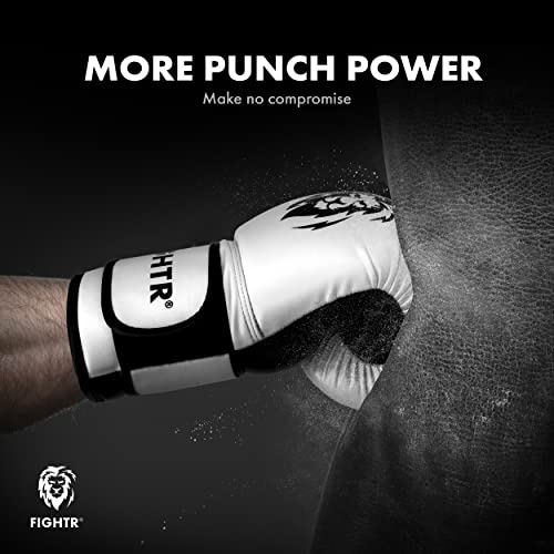 Fightr® Boxing Gloves - Ideal Stability & Impact Strength | Punching Gloves For Boxing, Mma, Muay Thai, Kickboxing & Martial Arts | Includes Carry Bag (White/Black, 16 Oz) #TOP2