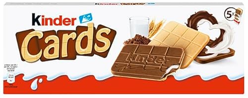 Kinder Cards - Kekswaffeln mit Milch- & Kakaocreme, knusprige Waffeln mit cremiger Füllung, Snack für unterwegs - 1 Packung, enthält 5 Einzelpackungen mit je 2 Kekswaffeln (insgesamt 10 Stück), 128 g