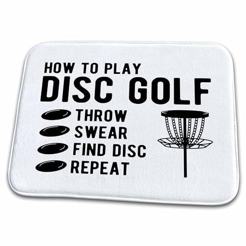 Dish Drying Mat - How to Play Disc Golf Throw Curse Find disc Repeat. Black on white. Stamp City - typography - disc golf