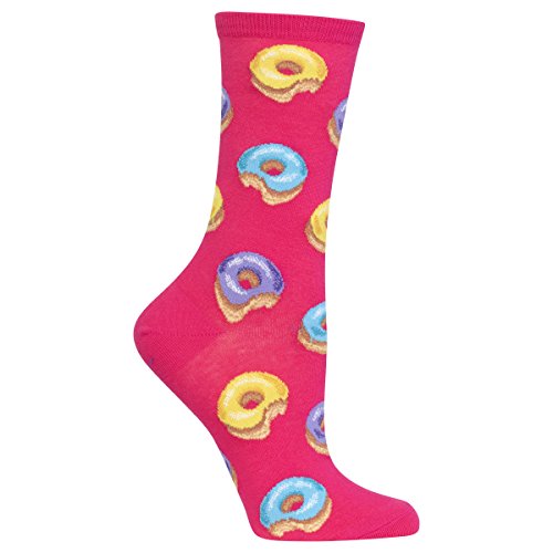 Hot Sox Women's Fun Food & Drink Crew Socks-1 Pair Pack-Cool & Cute Pop Culture Novelty Gifts, Donuts (Hot Pink), 4-10