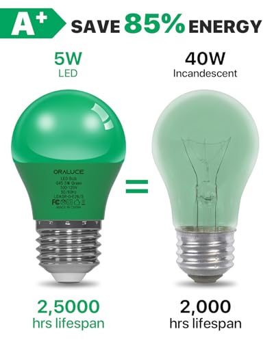 ORALUCE Green Porch Light Bulb 40 Watt Equivalent,A15 LED Bulbs for Halloween Christmas Party Decoration and Lighting,Colored Light Bulb with E26 Base,5W 450LM Non-Dimmable,6 Pack. — view 5