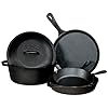 Lodge Seasoned Cast Iron 5 Piece Bundle. 10.5" Griddle, 8" Skillet, 10.25" Skillet, 10.25" Dutch Oven, and 10.25" Lid