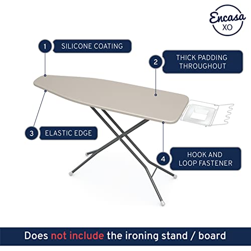 Encasa Homes Replacement Ironing Board Cover With Extra Thick Pad, Plain Colors, Elasticated, (Fits Standard Large Boards Of 15 X 54 Inch) Heat Reflective, Scorch Resistant, Heavy Duty - White #TOP3