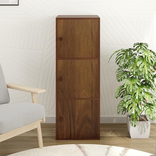 Image of BLUEWUD Calcio 3-Tier Storage Unit Filing Cabinet Rack Organizer Wardrobe Almirah Cupboard for Clothes with 3 Closed Shelves for Bedroom Kitchen Living Room Home, DIY (Brown Maple)(37 x 36 x 102) CM