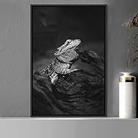 Framed Canvas Wall Art Reptile Contemporary Dramatic Hallway Iguana Multicolor Photography Reptiles - 16x24 inches
