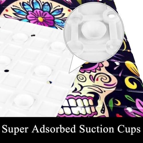 Tapis de bain crâne mexicain extra long en PVC antidérapant pour douche