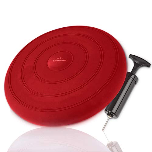 EVEREST FITNESS - Cojín de Aire Relleno de Aire (33 cm de diámetro, Incluye Bomba de Aire), Color Rojo