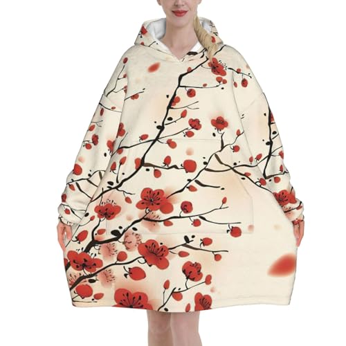 Couverture à capuche japonaise prune fleurie pour cocooning d'hiver