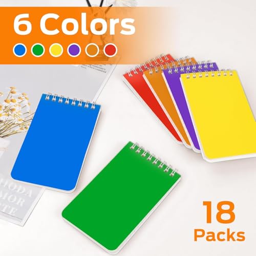 Pocket Notebooks Bulk 3x5 Inch 18 Packs Mini Top Bound Spiral Notepad, Small Pads 6 Colored, 60Sheets/120Pages (80GSM) Memo Pads for Home, School, College, Office, Work, Travel image 6